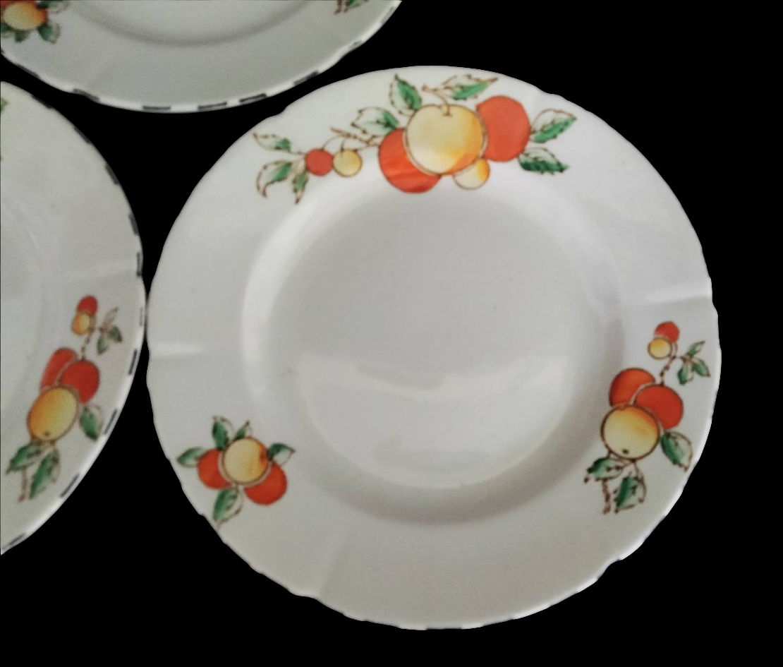 Set of 3 art deco hand painted TG Green fruit pattern 7" side plates