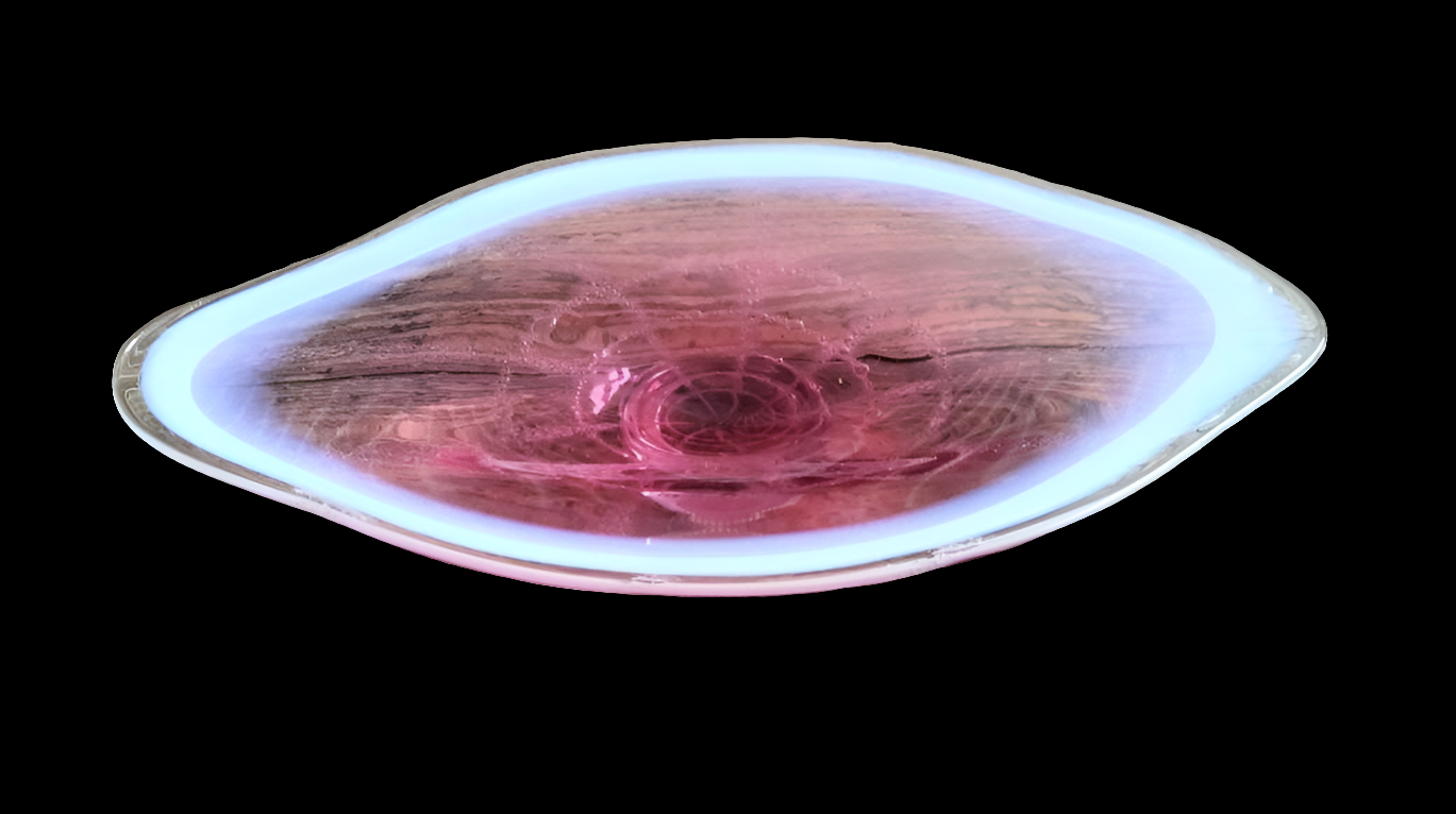 Large Bohemian Sklo pink glass bowl with bubble design
