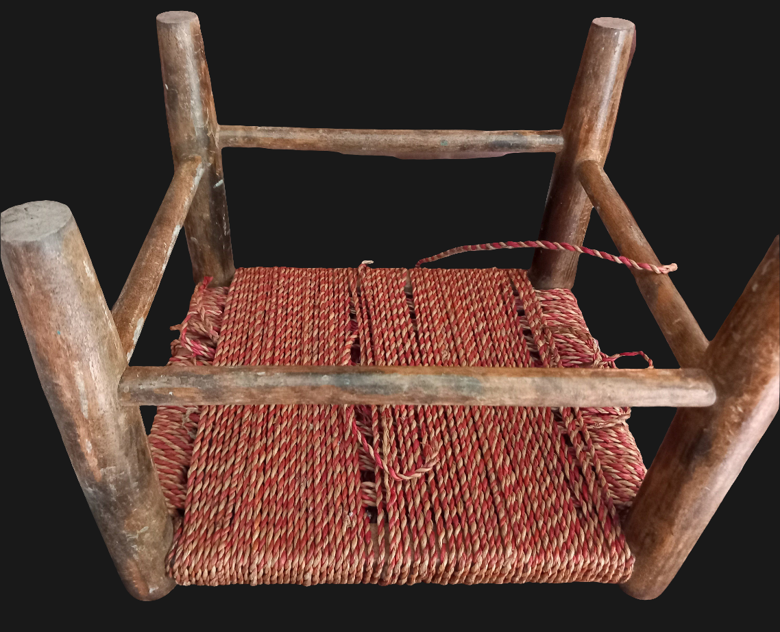 C1920s Woven Rush Rope & Wooden Frame Footstool