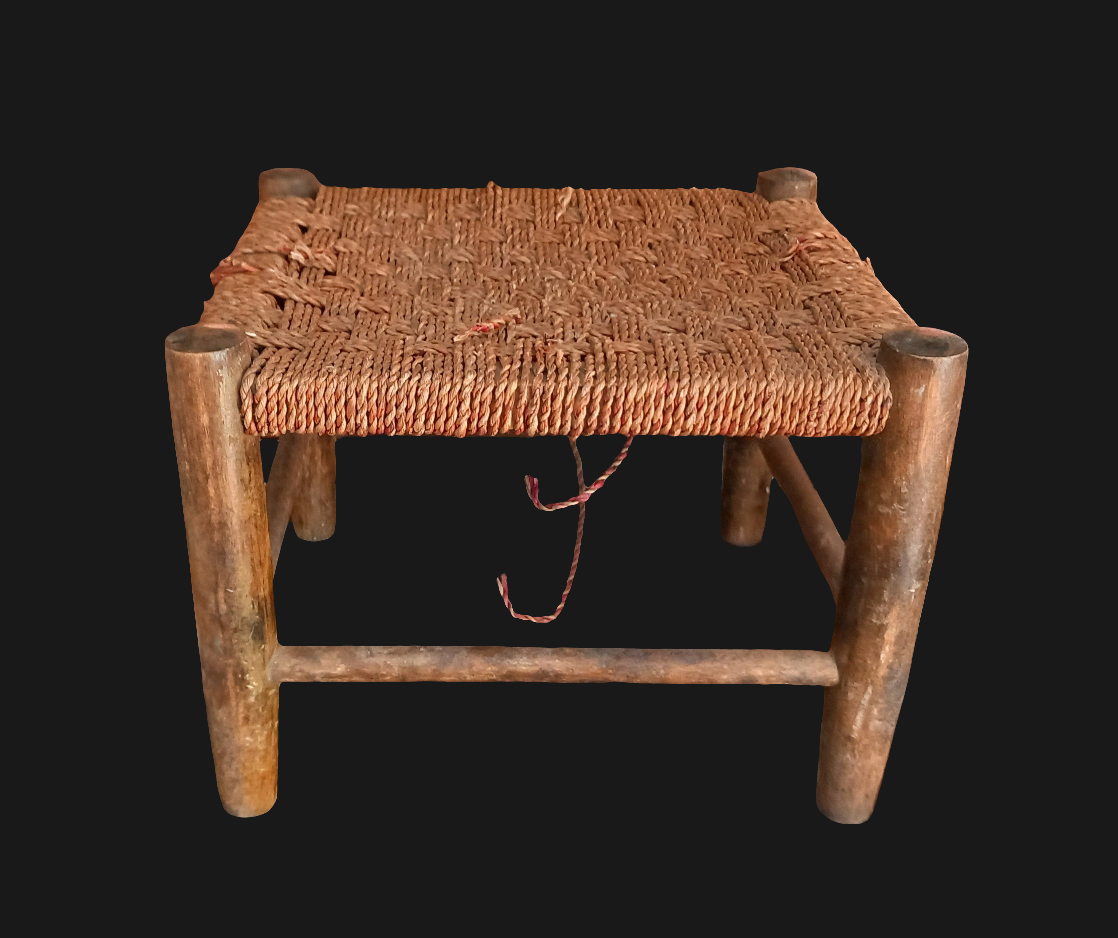 C1920s Woven Rush Rope & Wooden Frame Footstool