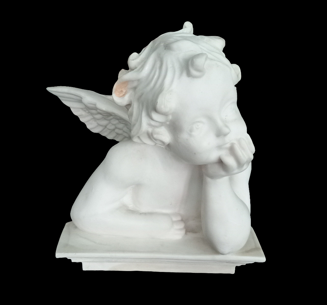 Vintage Italian Alabaster Cherub Angel Figurine Statue White Carved 6.25"