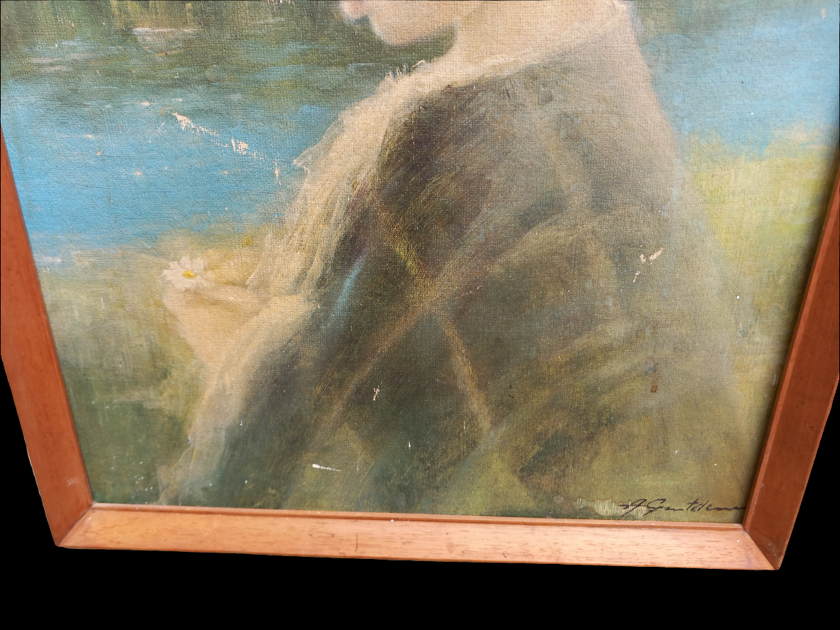 Framed Vintage Print 'Precious' By Gentilini 5332 Mid Century Wooden Frame 25"