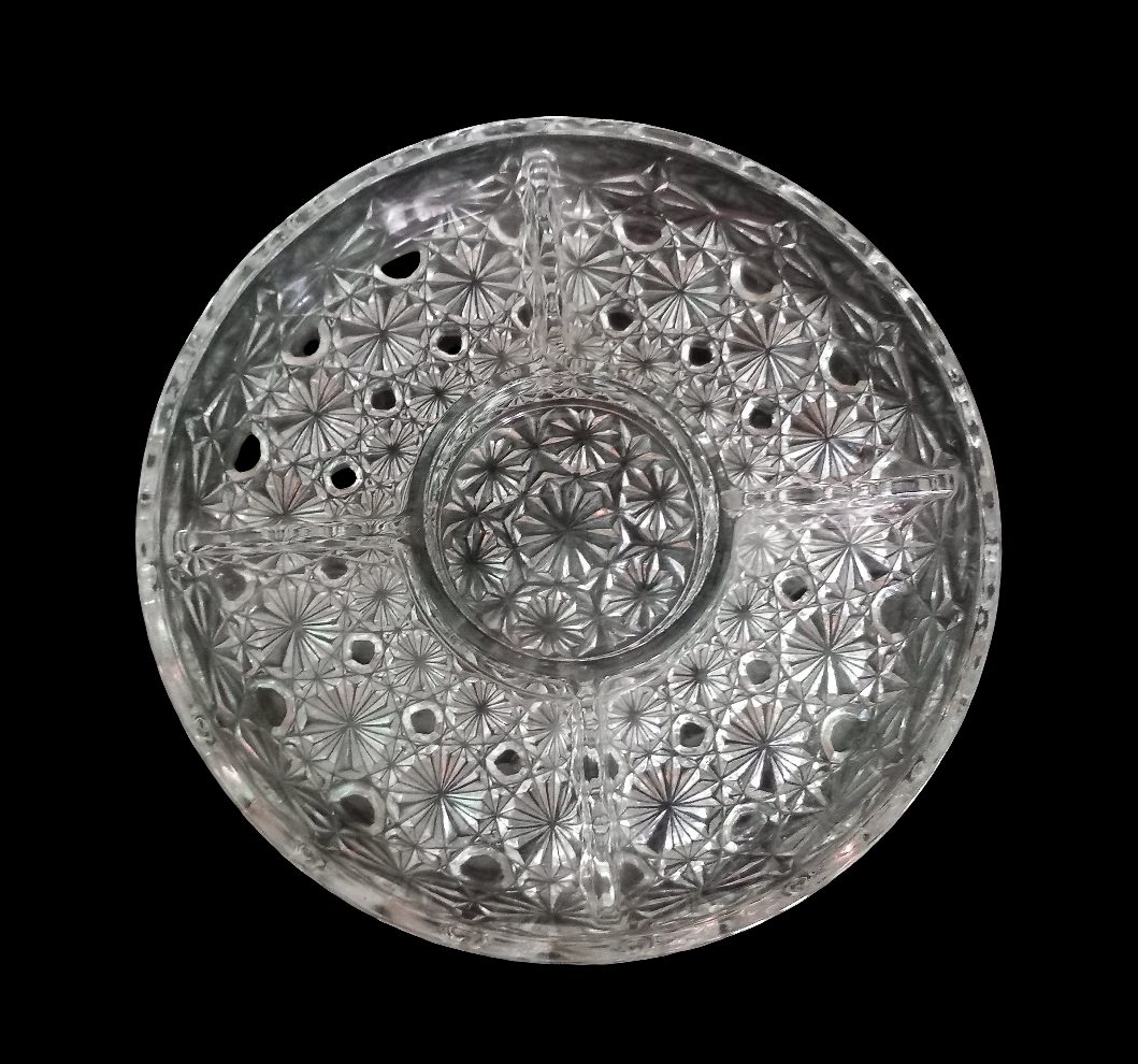 Vintage Clear Hobnail Pressed Glass 5 Section Hor D'Oeuvres Dish