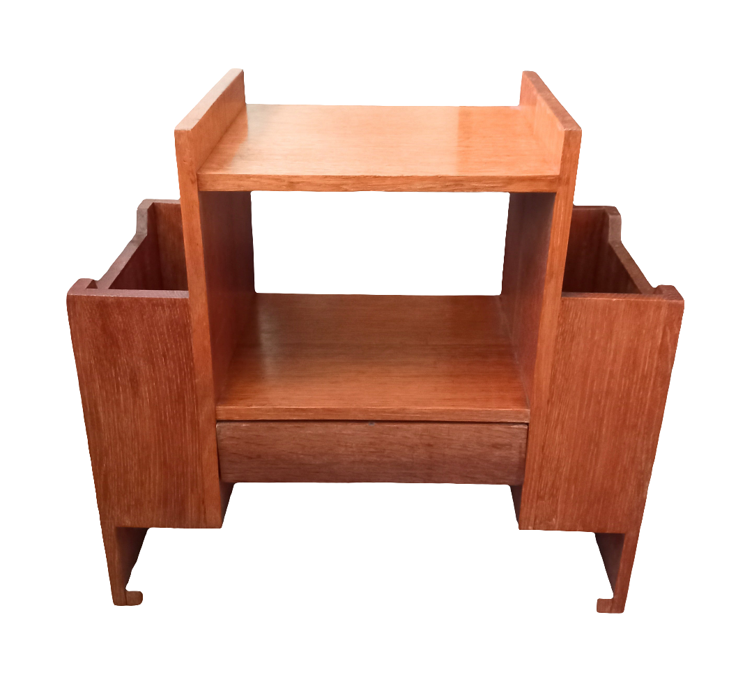 Mid Century real wood coffee table with magazine racks & drawer
