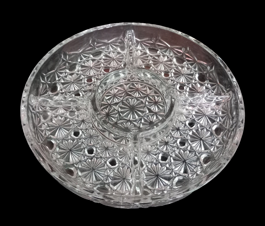 Vintage Clear Hobnail Pressed Glass 5 Section Hor D'Oeuvres Dish