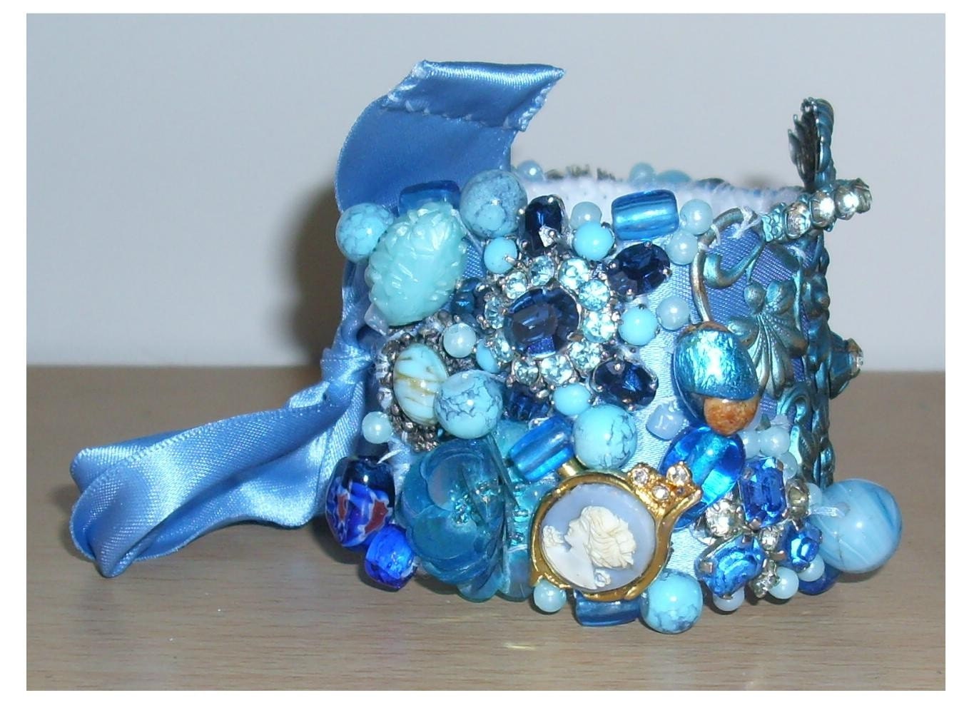 Hand made rhinestone and beaded statement cuff bracelet