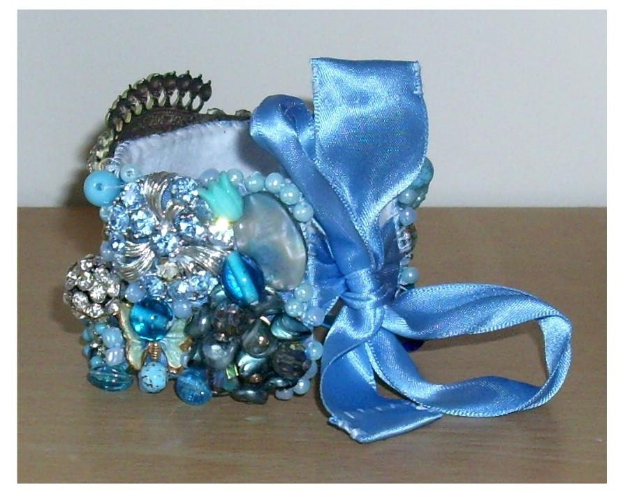 Hand made rhinestone and beaded statement cuff bracelet
