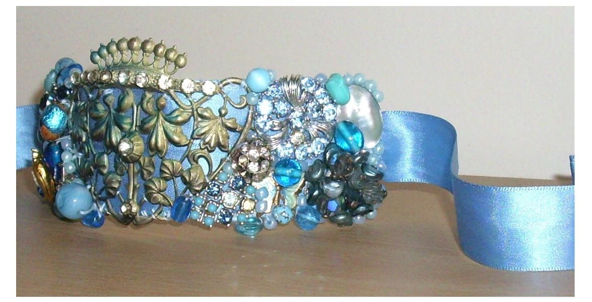 Hand made rhinestone and beaded statement cuff bracelet