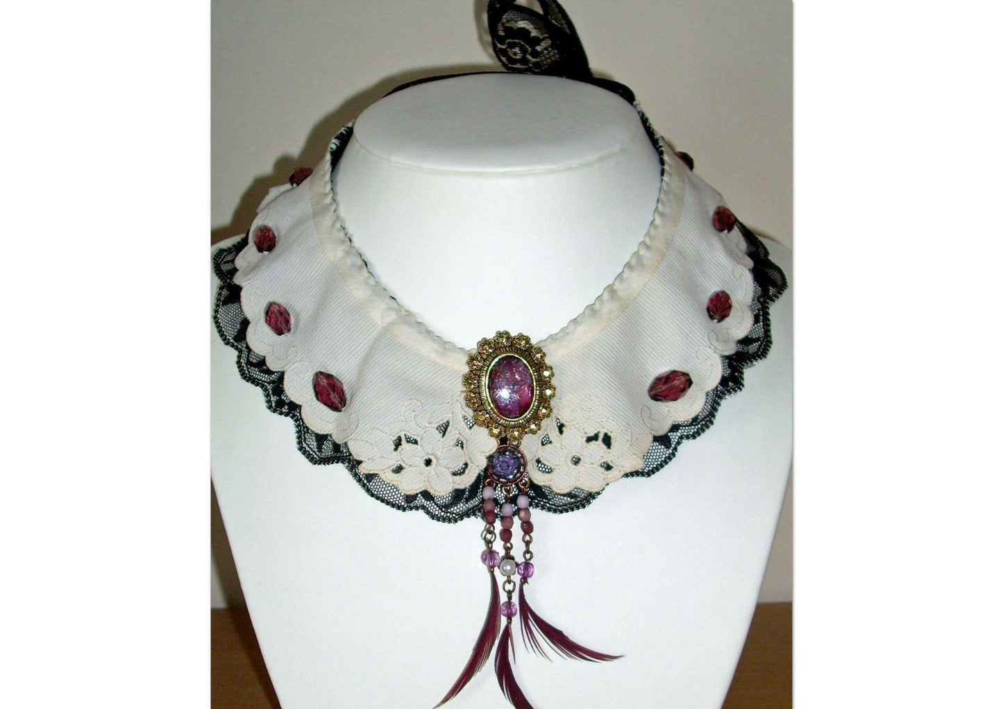 Hand made purple crystal peter pan collar necklace with detachable brooch