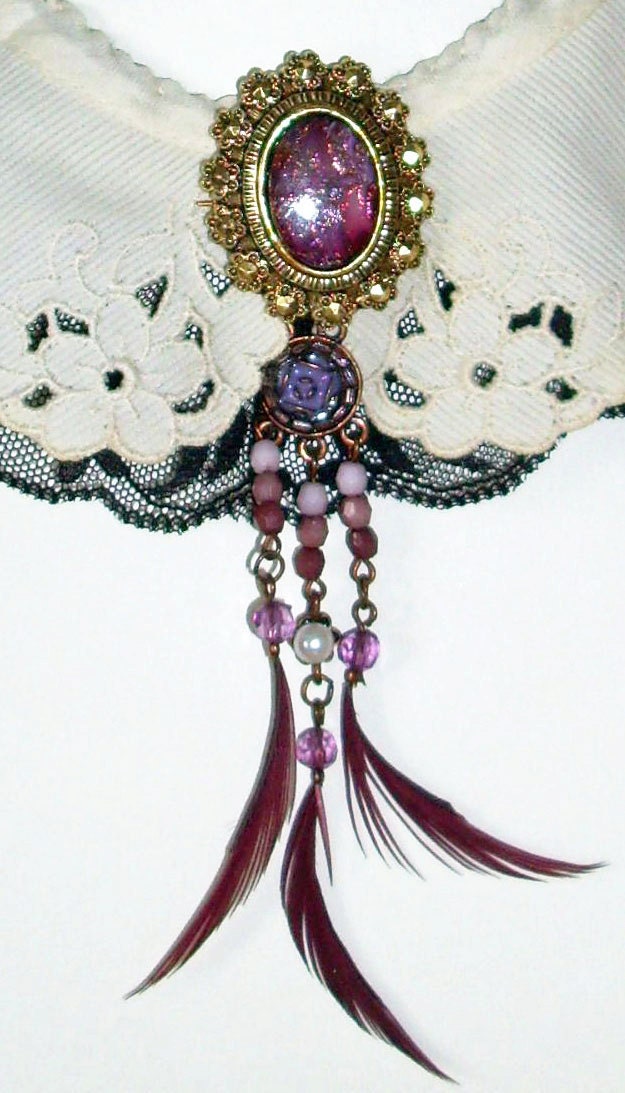 Hand made purple crystal peter pan collar necklace with detachable brooch