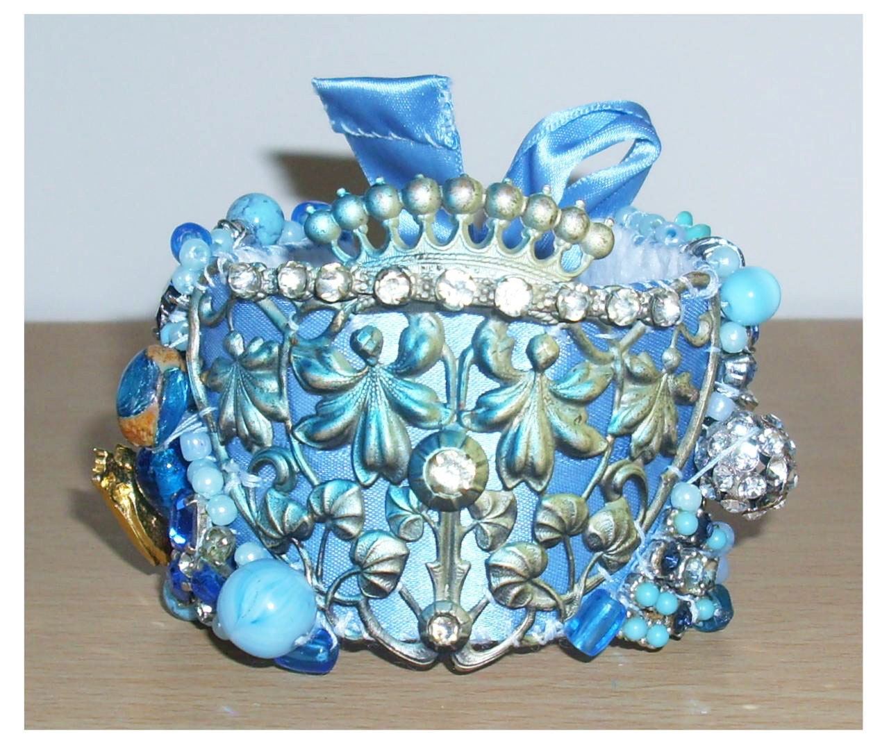 Hand made rhinestone and beaded statement cuff bracelet