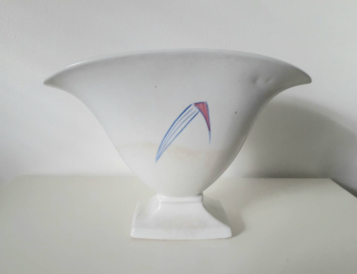 Mid century 1950s Burleigh Ware teal blue and white wheat design vase