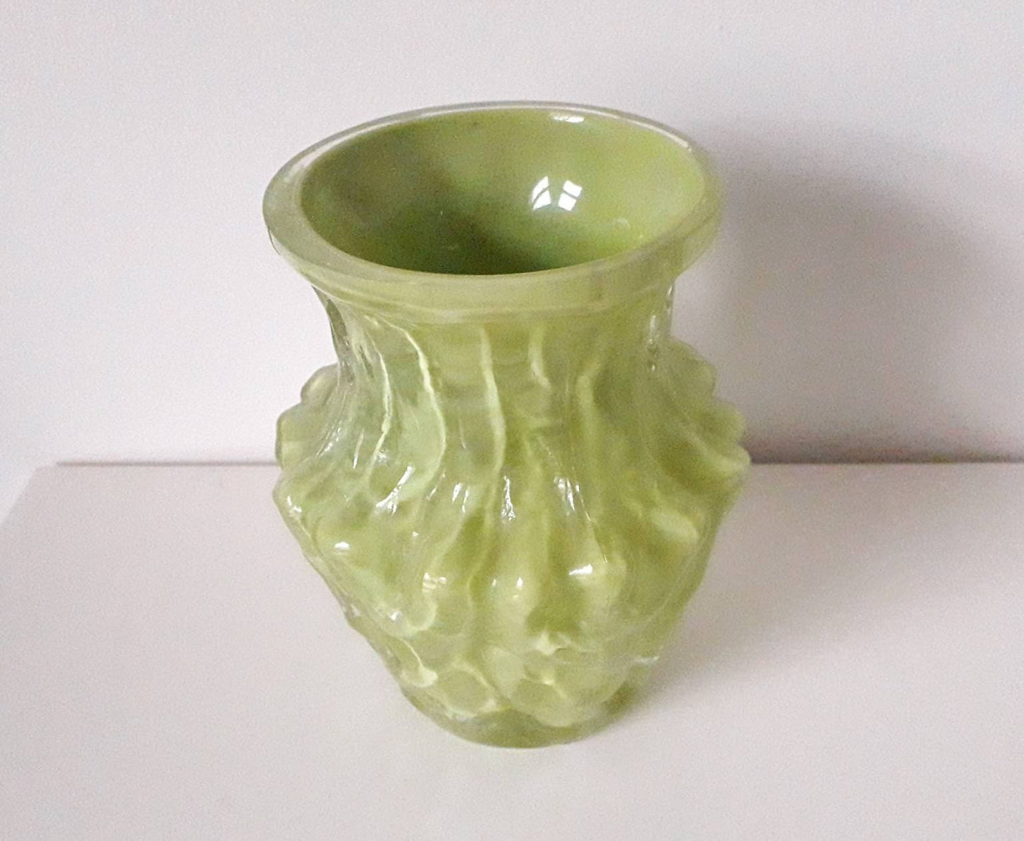 Mid century German Ingrid Glashutte lime green bark textured glass vase
