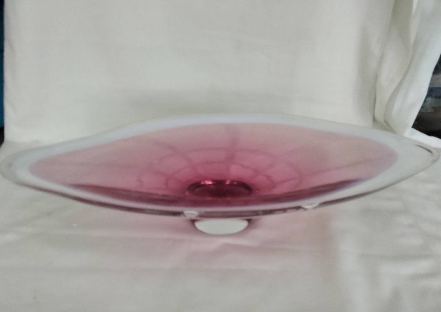 Large Bohemian Sklo pink glass bowl with bubble design