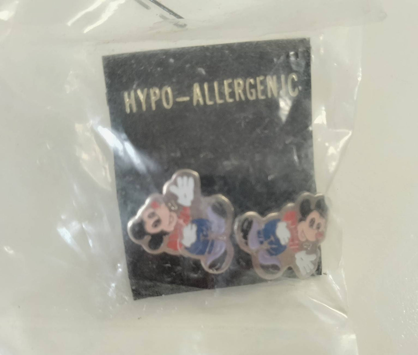 1980s silvertone & red and blue enamel Mickey Mouse earrings
