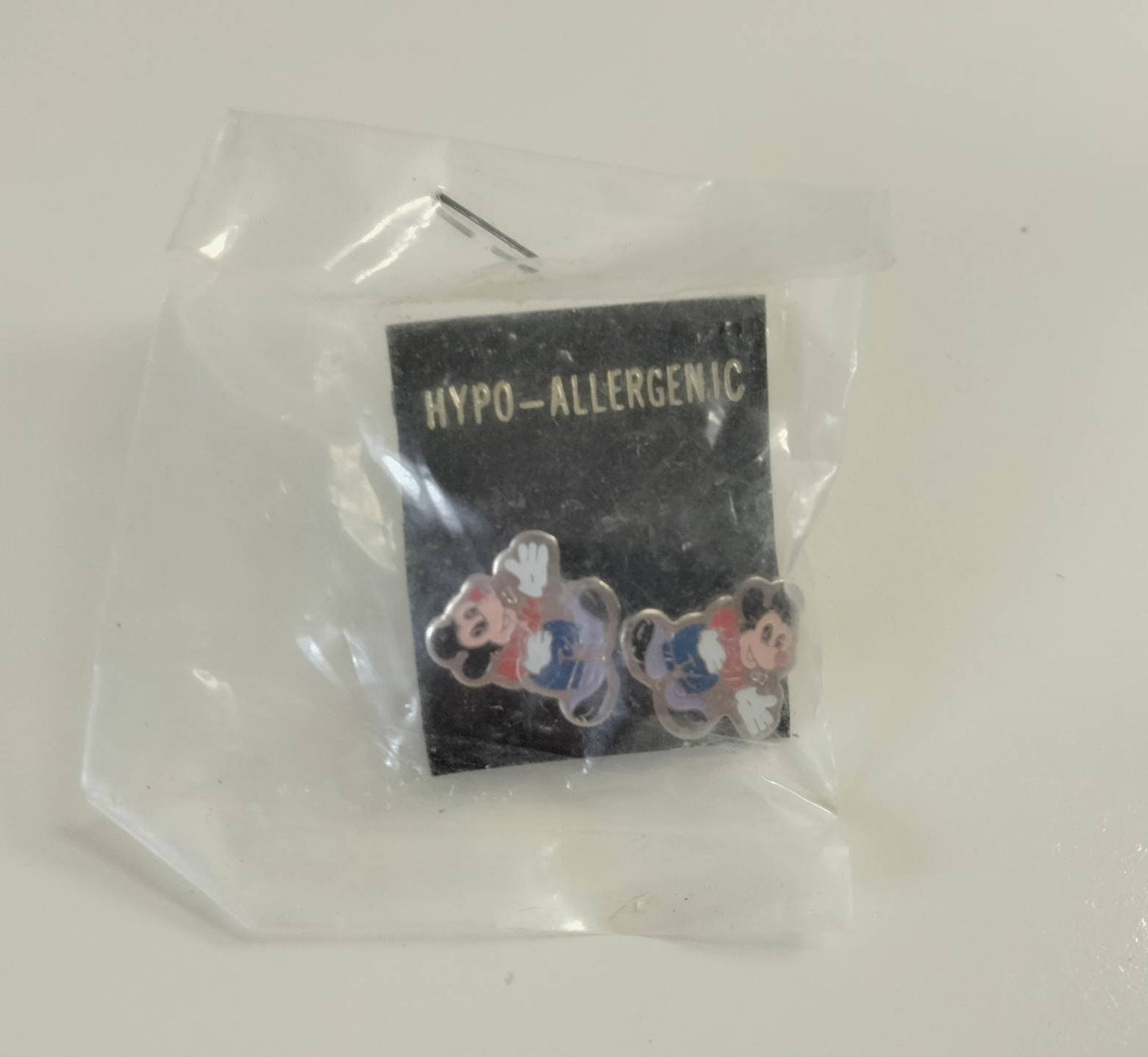 1980s silvertone & red and blue enamel Mickey Mouse earrings