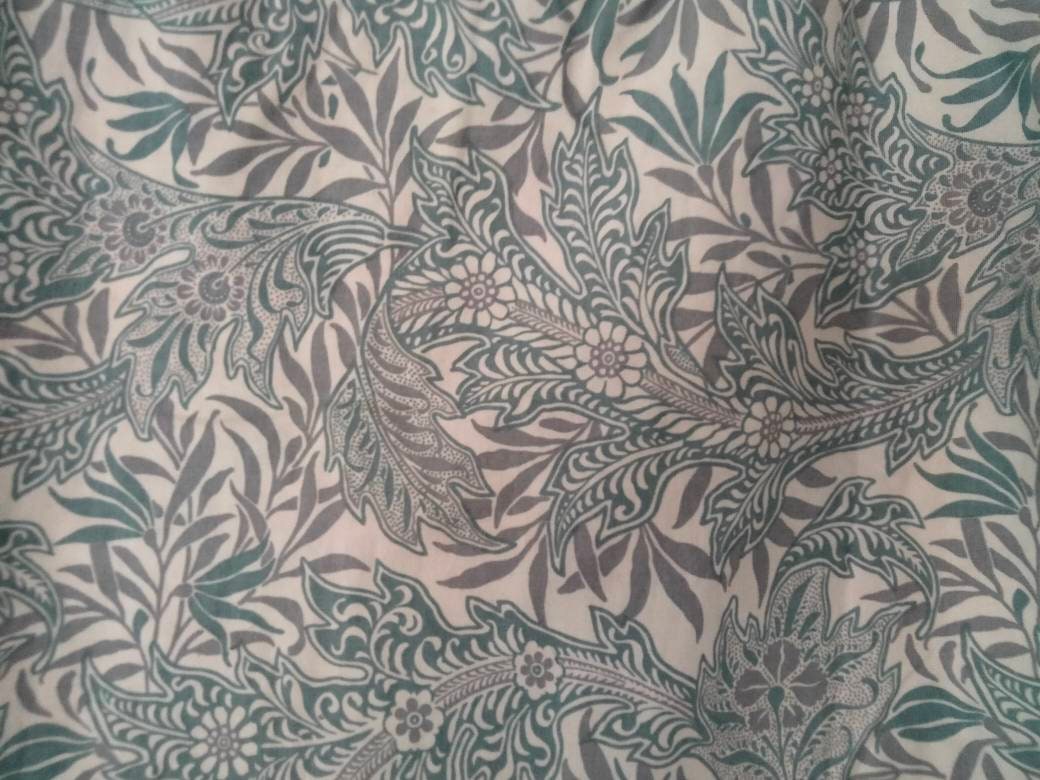 1980s Habitat V&A Conran Madura fabric green and white arts and crafts style floral pattern curtains 51"