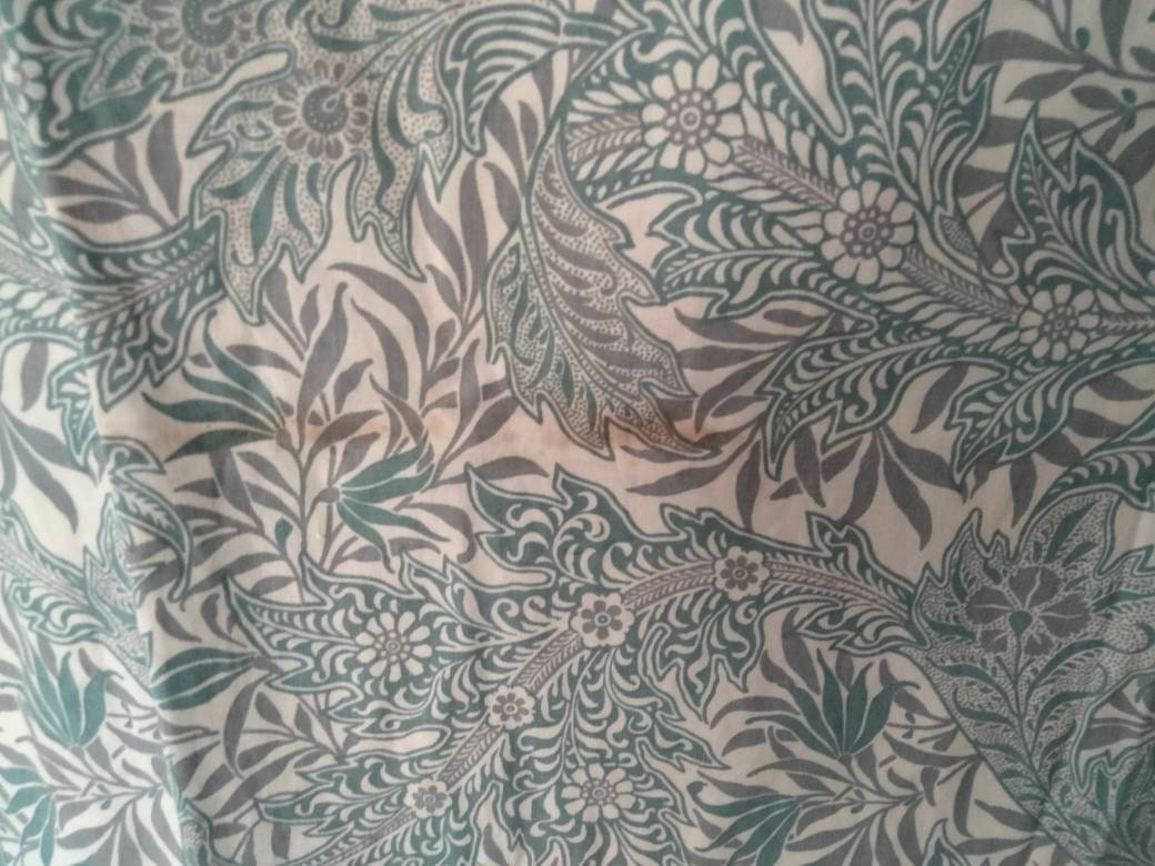 1980s Habitat V&A Conran Madura fabric green and white arts and crafts style floral pattern curtains 51"