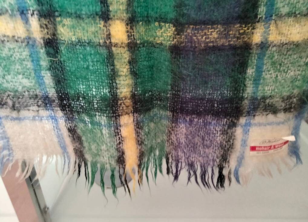 1970s M&S St Michael Dress Gordon blue and green tartan mohair and wool end of bed throw