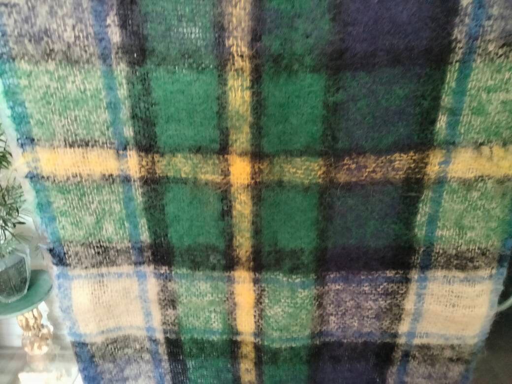 1970s M&S St Michael Dress Gordon blue and green tartan mohair and wool end of bed throw