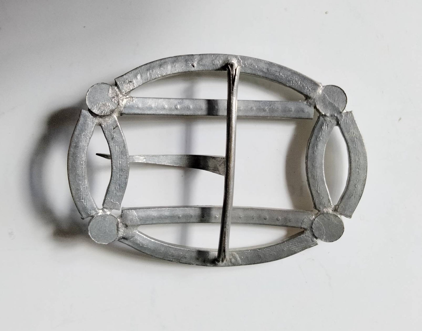 Antique Edwardian silvertone & clear rhinestone geometric belt buckle
