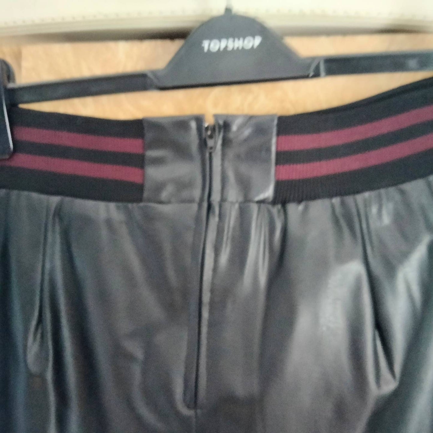 1990s Talc Britpop style black PVC leather effect A line knee skirt 14