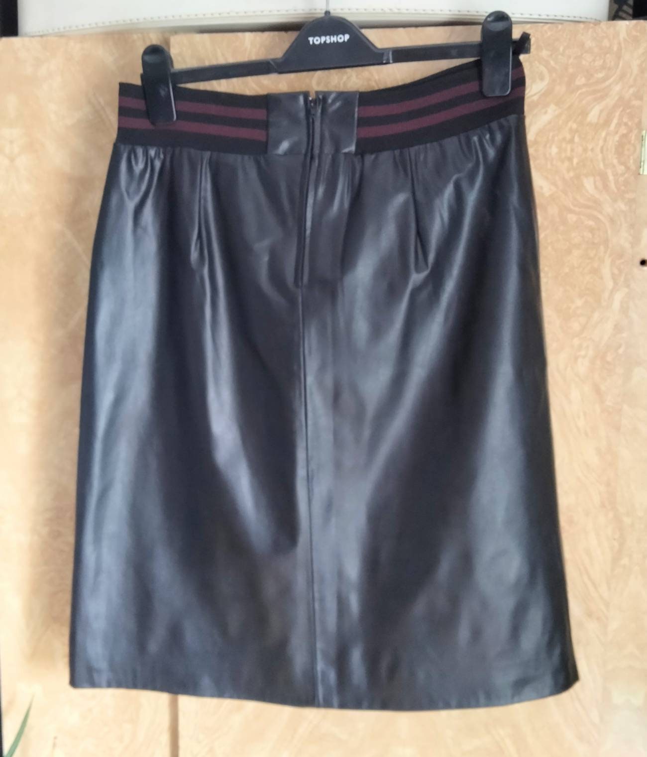 1990s Talc Britpop style black PVC leather effect A line knee skirt 14