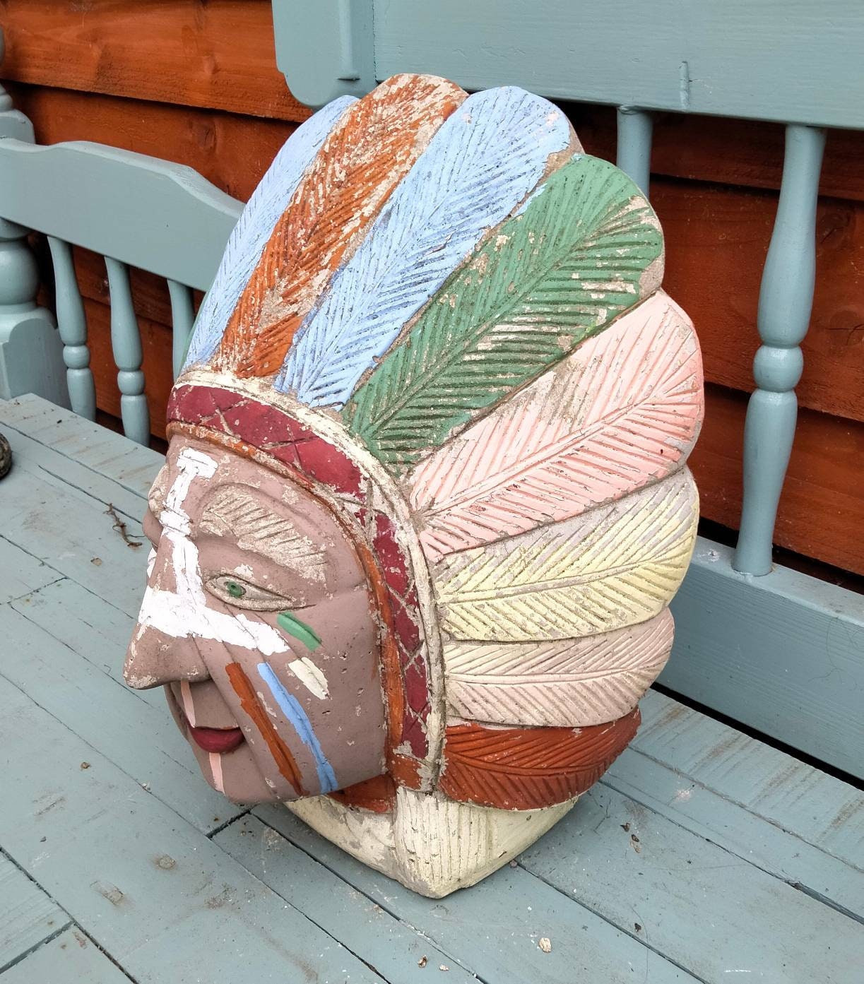 C1970s large painted composite stone American Indian garden statue