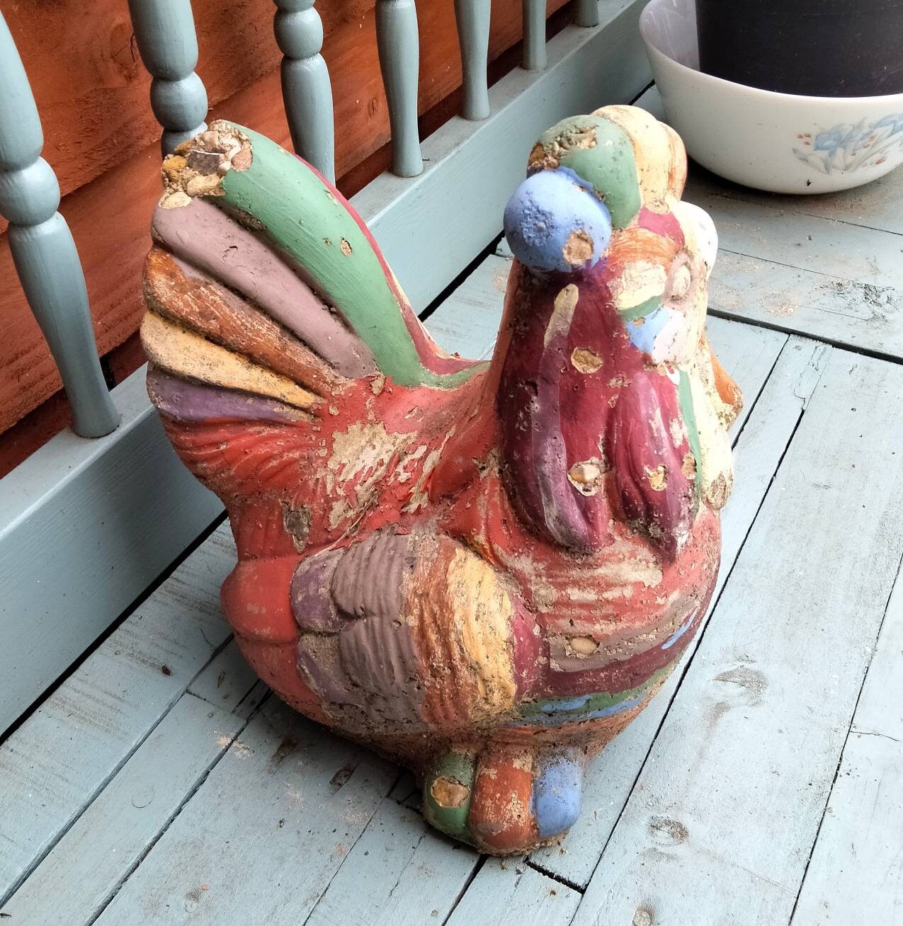 C1970s large painted composite stone chicken garden statue chicken