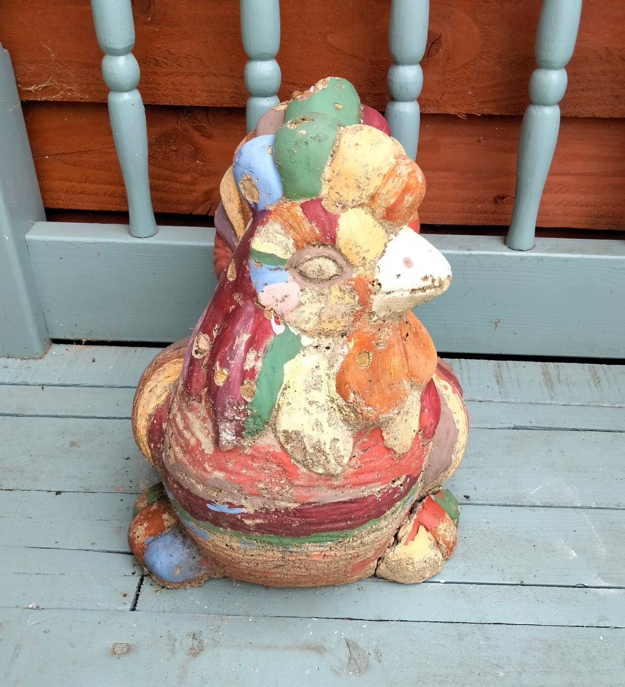 C1970s large painted composite stone chicken garden statue chicken