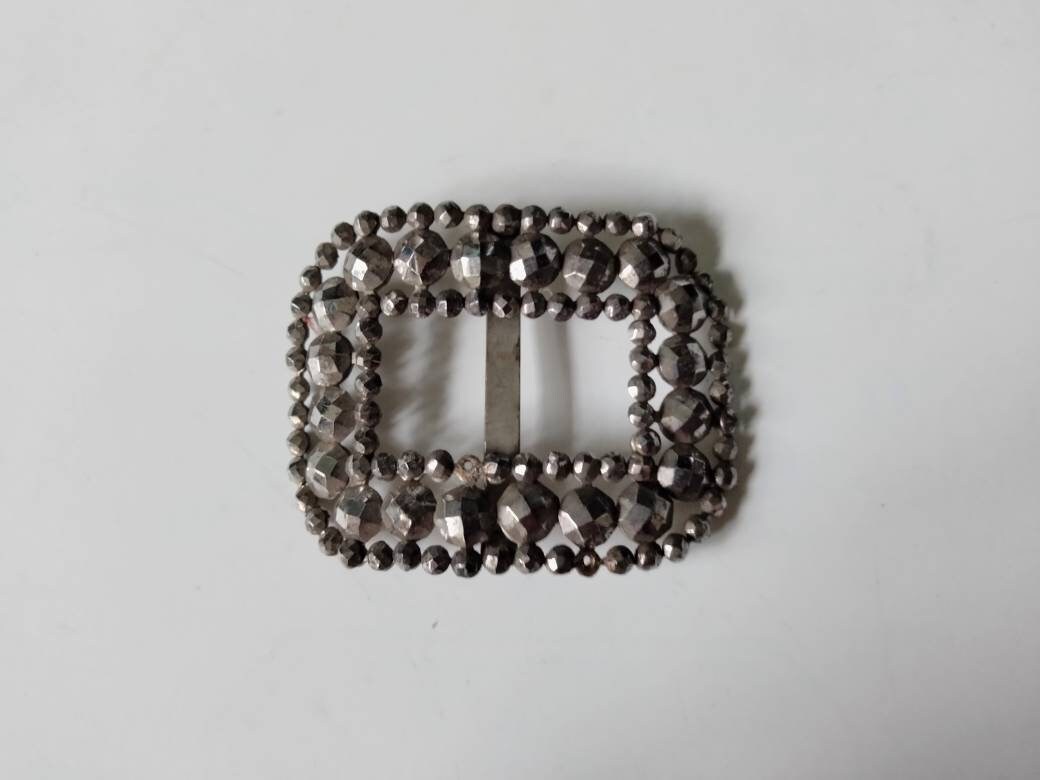 Antique Victorian cut steel rectangular belt buckle