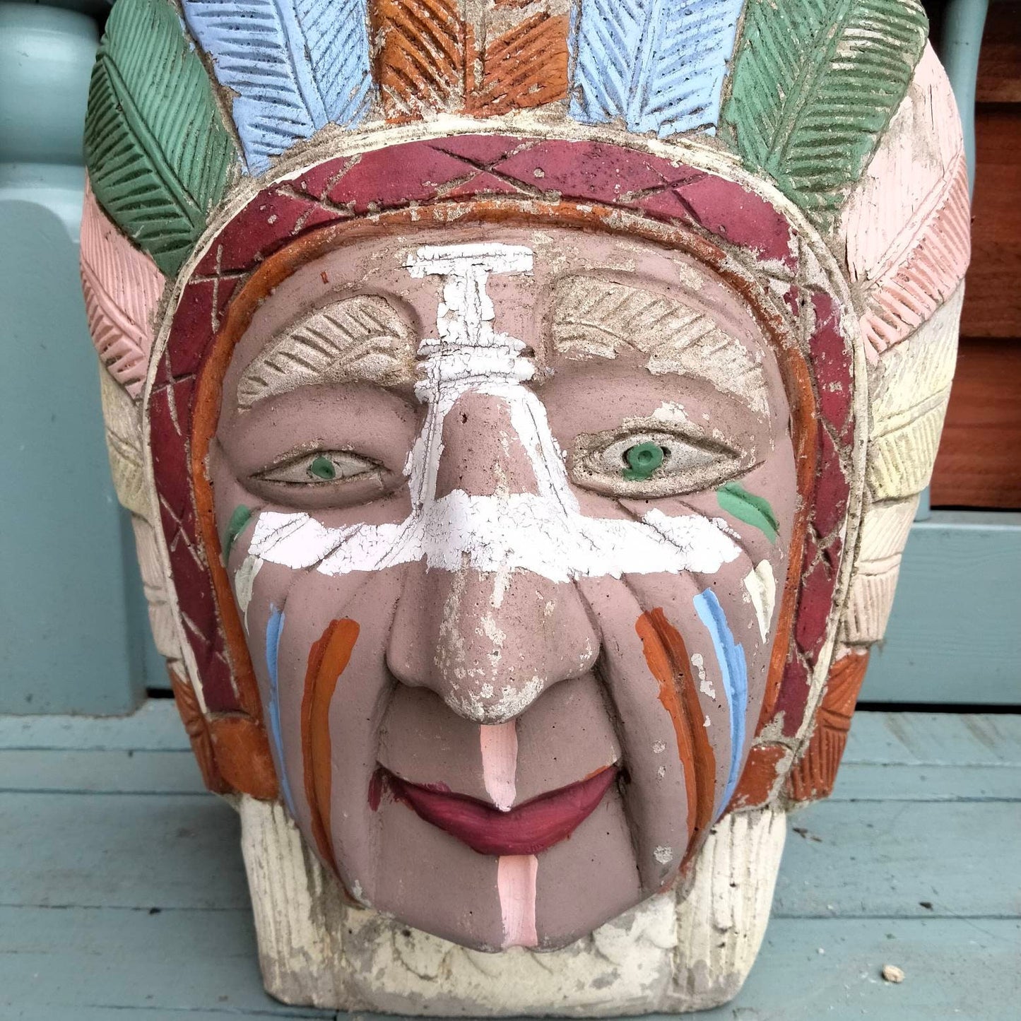 C1970s large painted composite stone American Indian garden statue