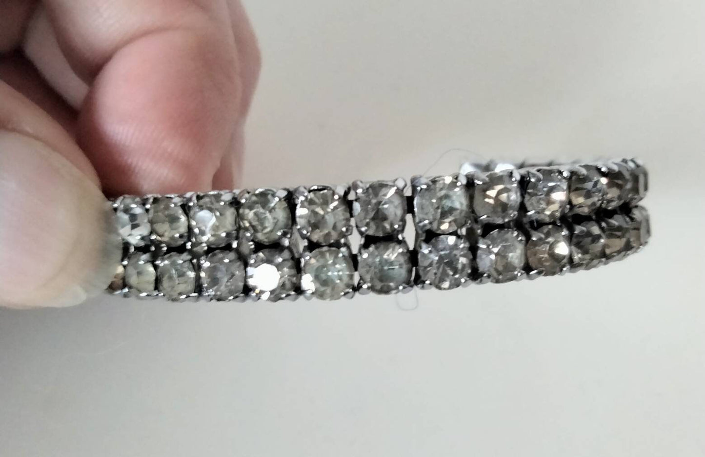 1950s silvertone & clear rhinestone claw set cuff bracelet