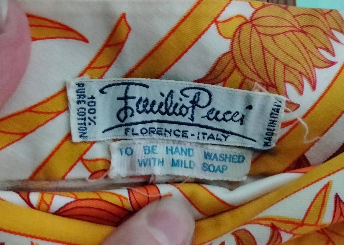 True vintage 1960s/70s Emilio Pucci yellow & orange autumn leaf flared skirt 8 10 12