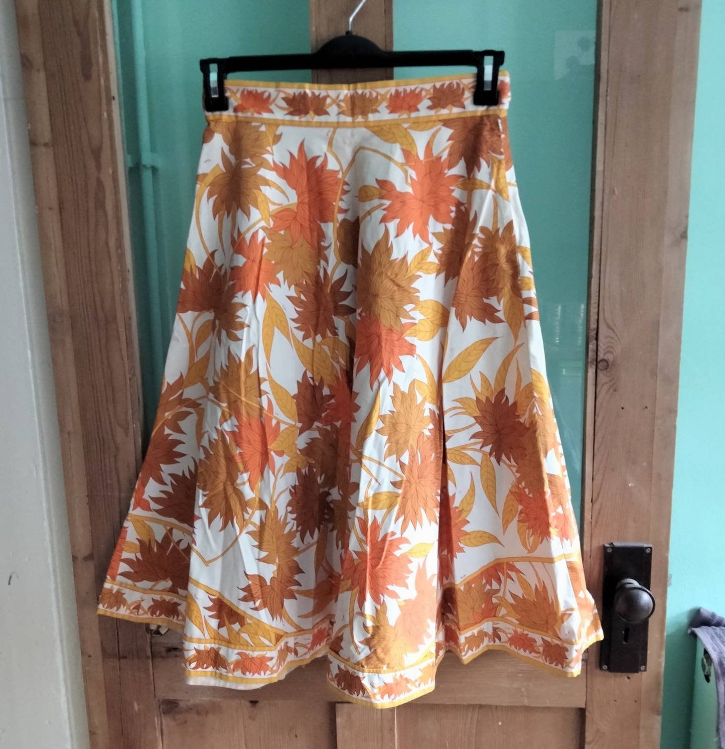 True vintage 1960s/70s Emilio Pucci yellow & orange autumn leaf flared skirt 8 10 12