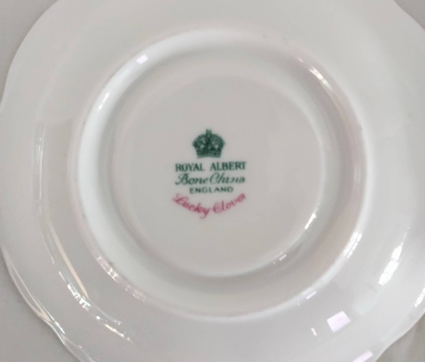 Two 1950s Royal Albert Bone China Lucky Clover Saucers With Pink & Green Pattern