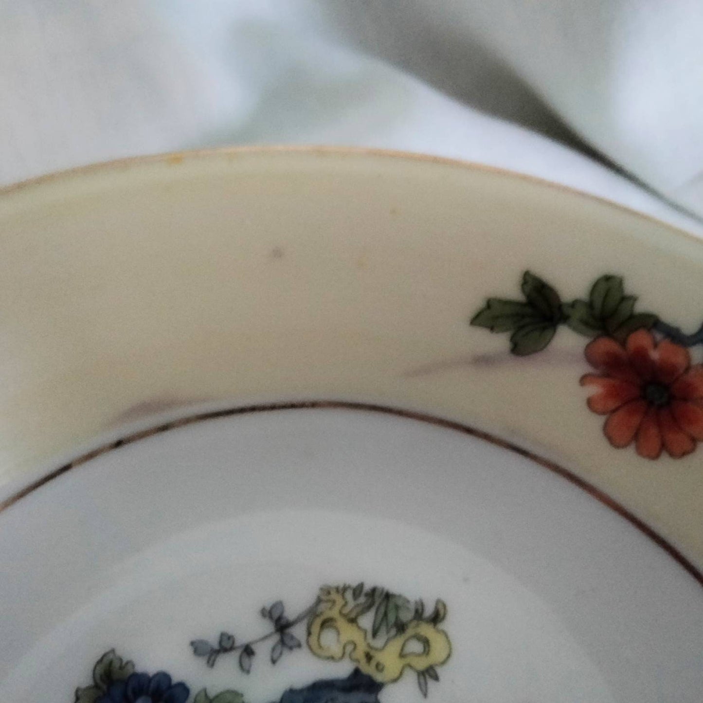 Mid century red & yellow bird & flower design dessert bowl set