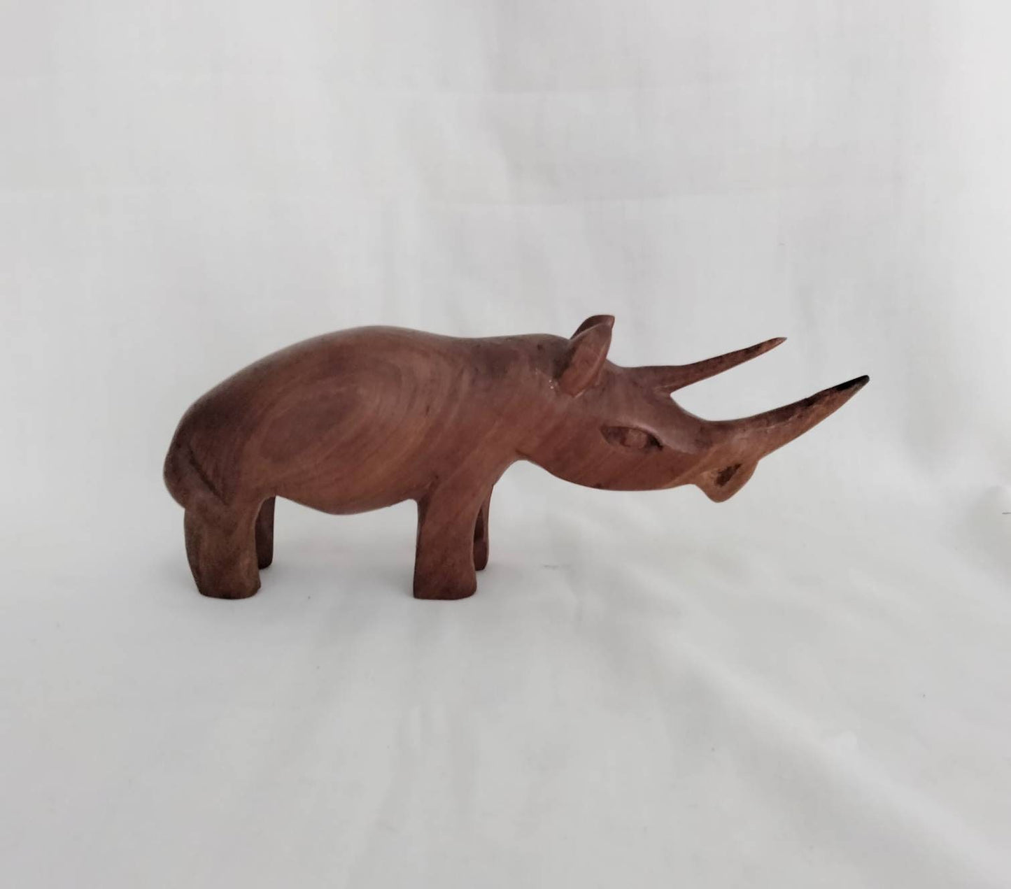 1970s hand carved teak wood rhinoceros statue