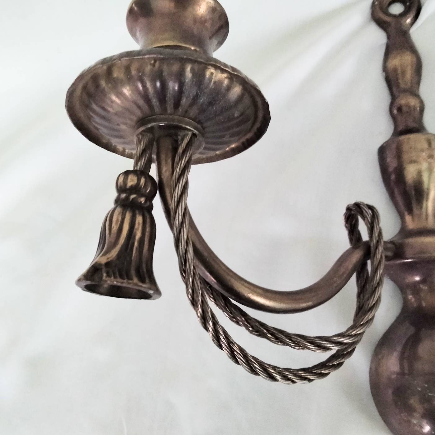 1970s Rococo Style Brass Two Arm Sconce Wall Light In Rope & Tassel Design