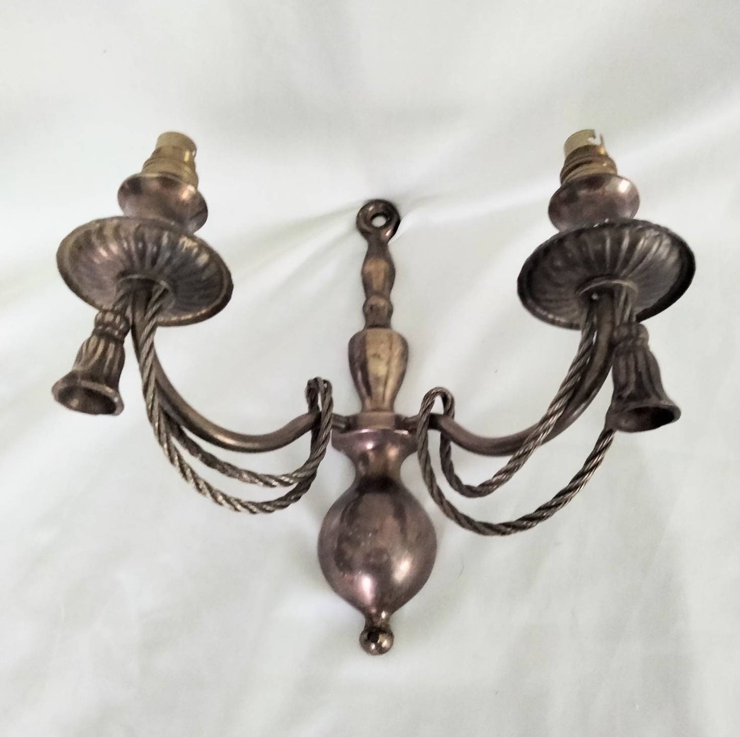 1970s Rococo Style Brass Two Arm Sconce Wall Light In Rope & Tassel Design