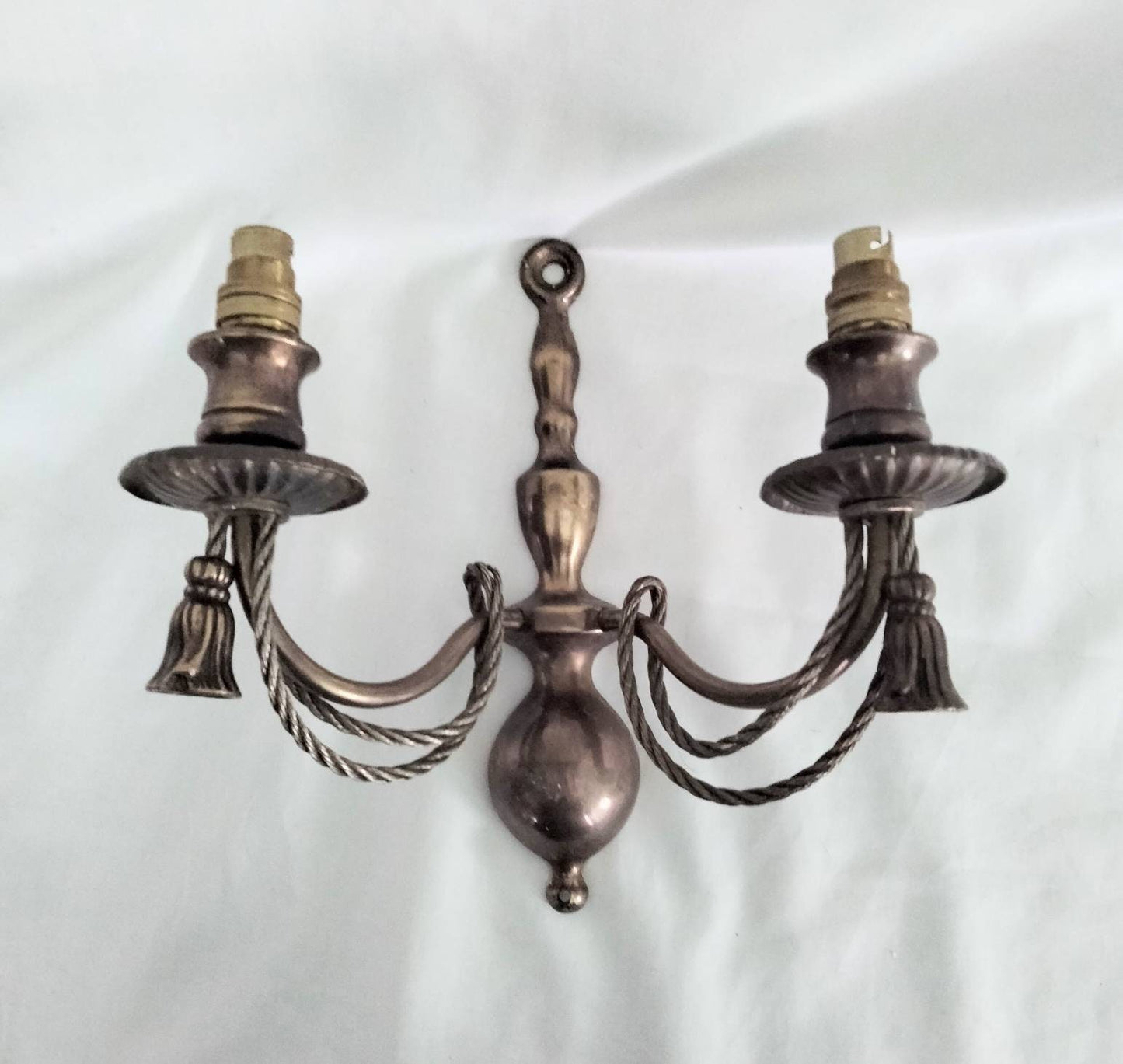 1970s Rococo Style Brass Two Arm Sconce Wall Light In Rope & Tassel Design