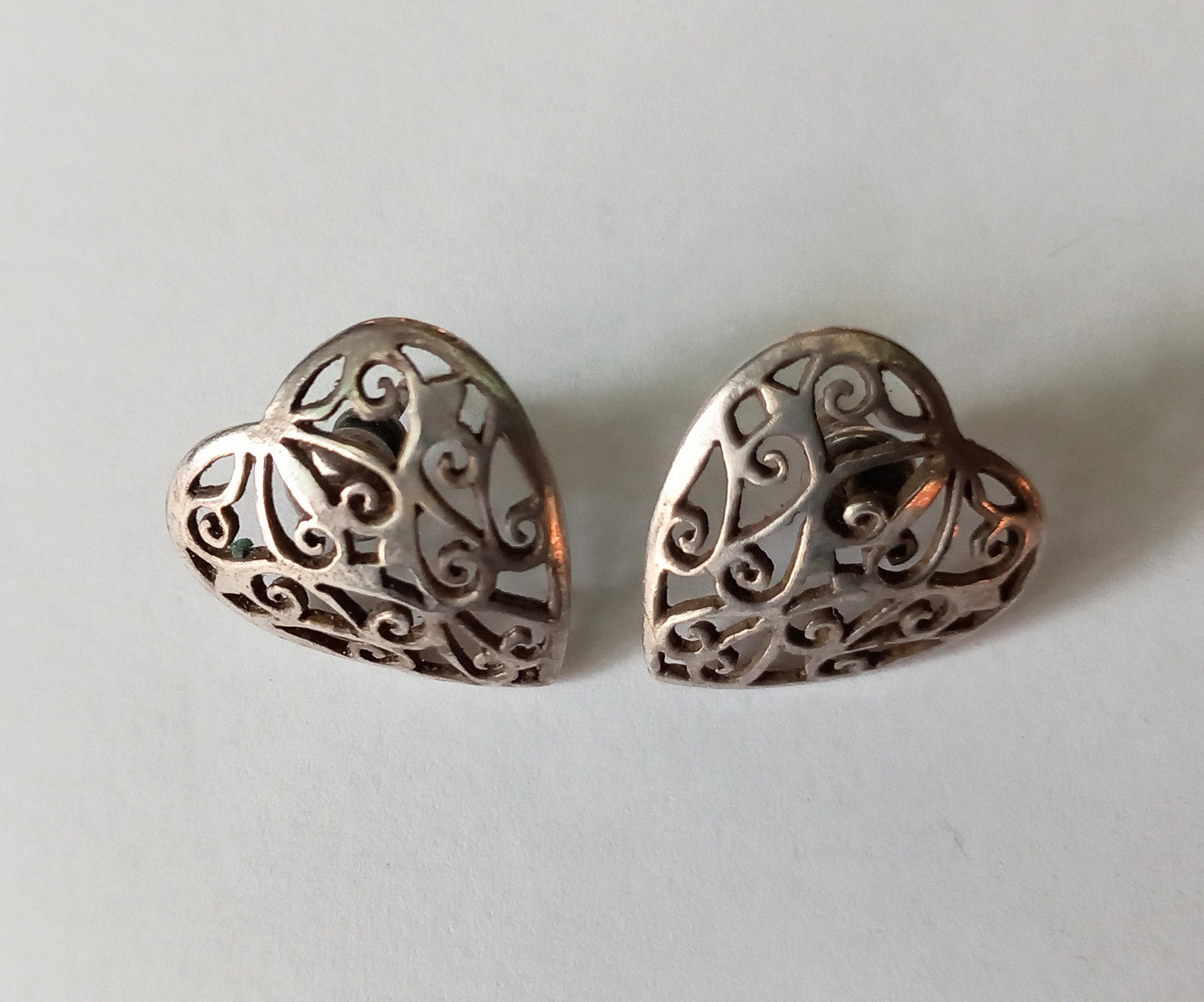 Sterling silver 925 Filigree Heart stud earrings