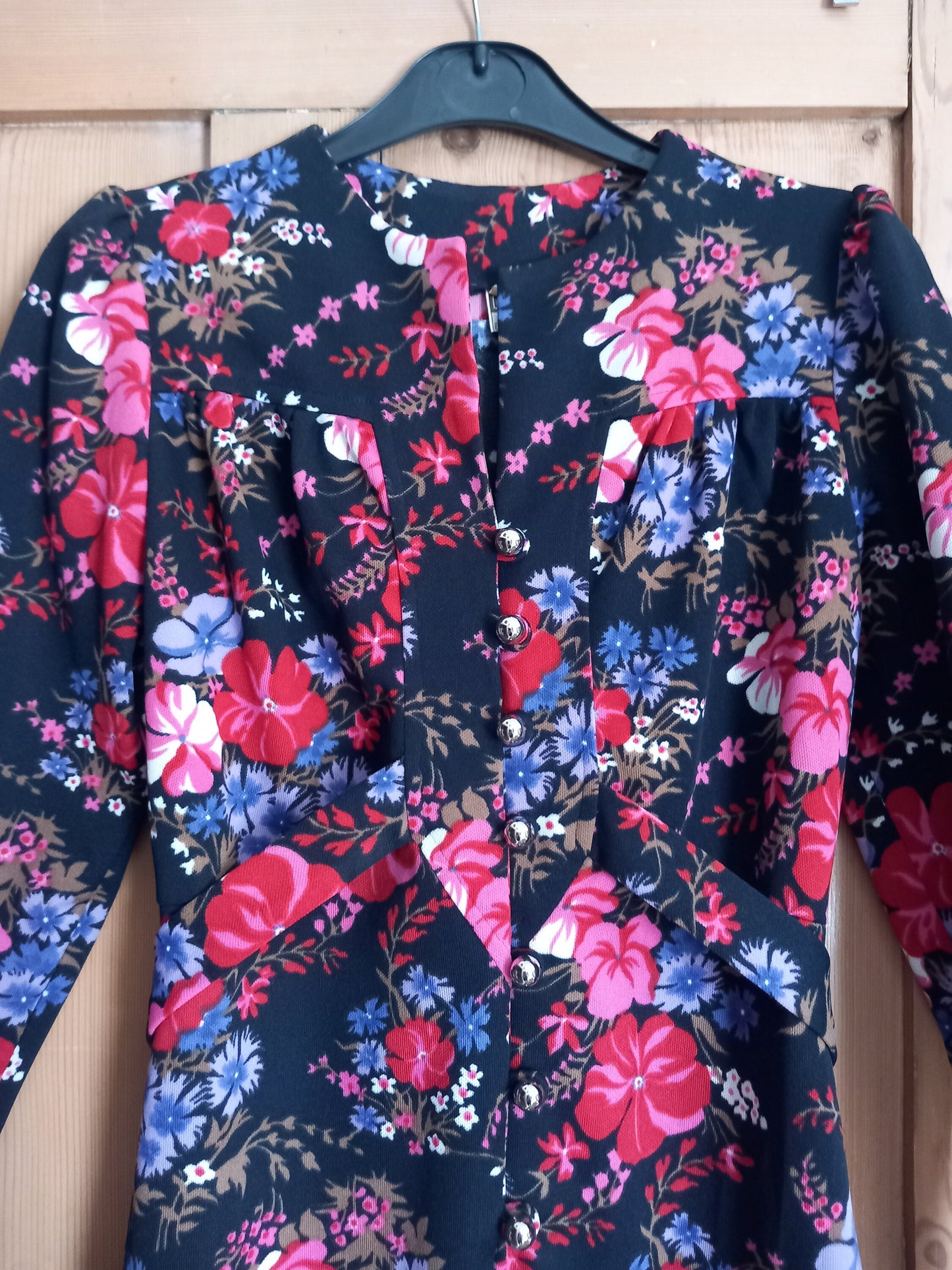 1970s Pink, Red & Purple Flower Maxi Dress 12