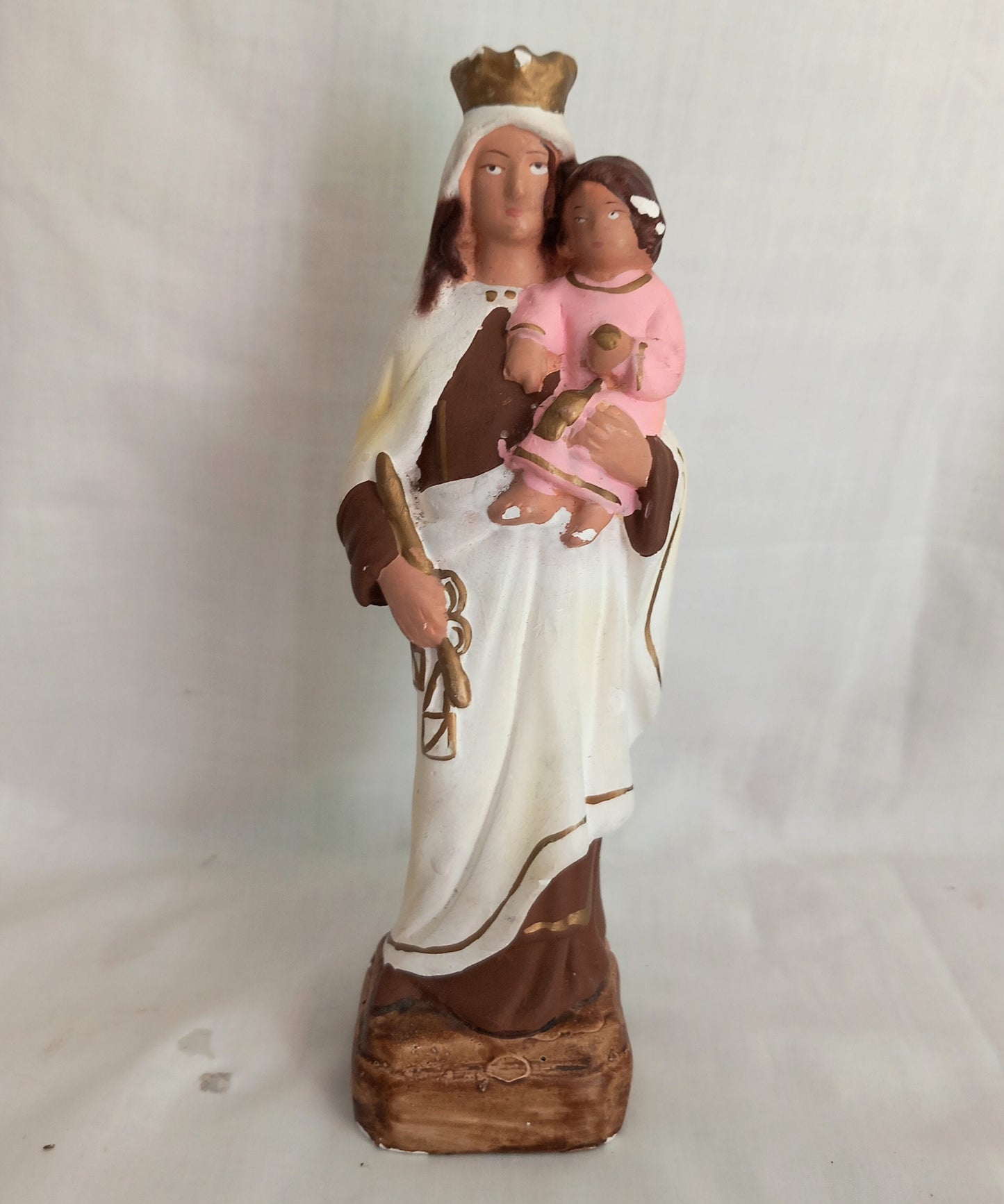 Vintage plaster Madonna and child statue religious Icon