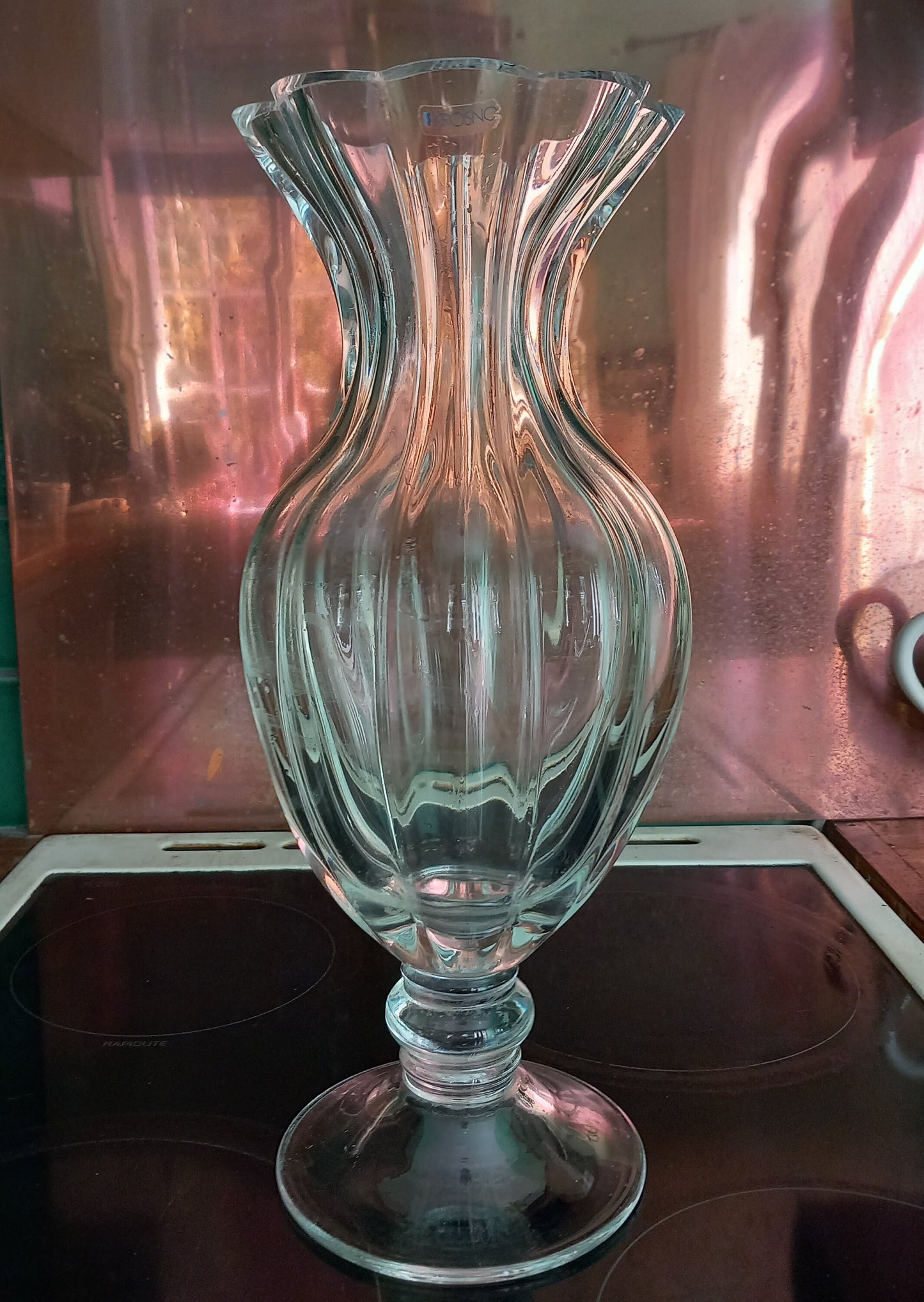 Late 20th century Krosno, Poland heavy clear glass footed vase