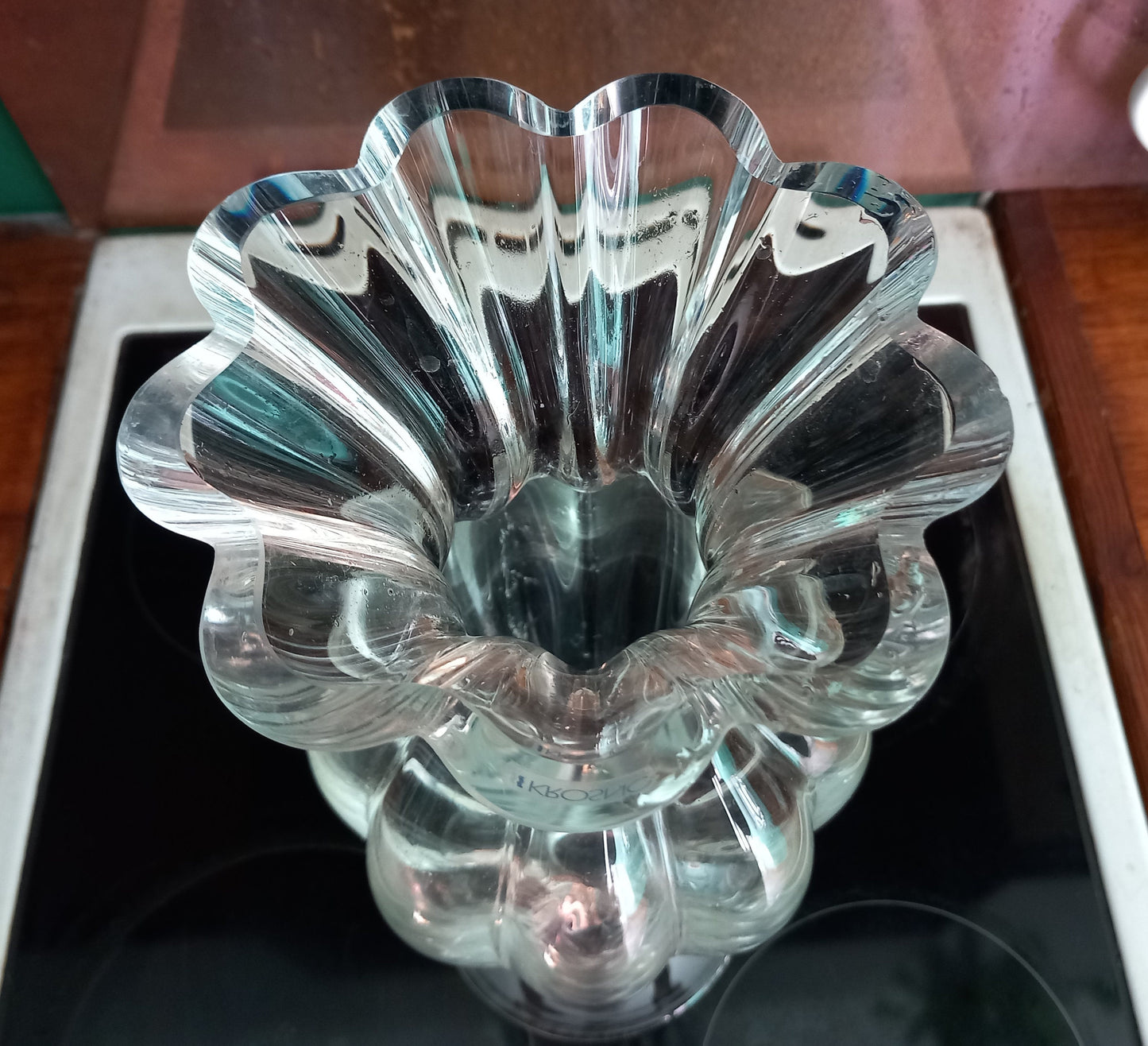Late 20th century Krosno, Poland heavy clear glass footed vase