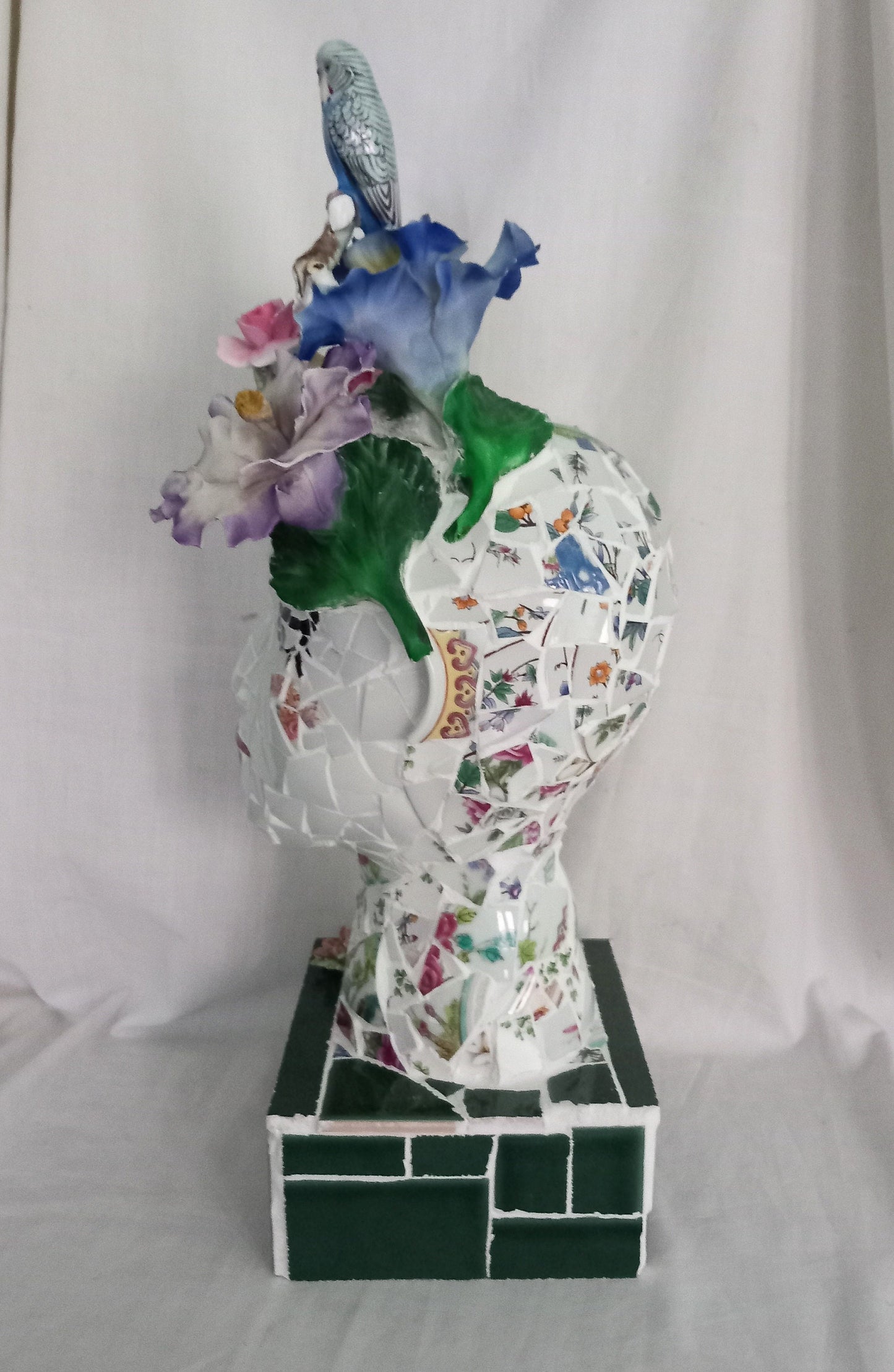 Hand made female bust mosaic assemblage sculpture 'Mother Nature' 19"