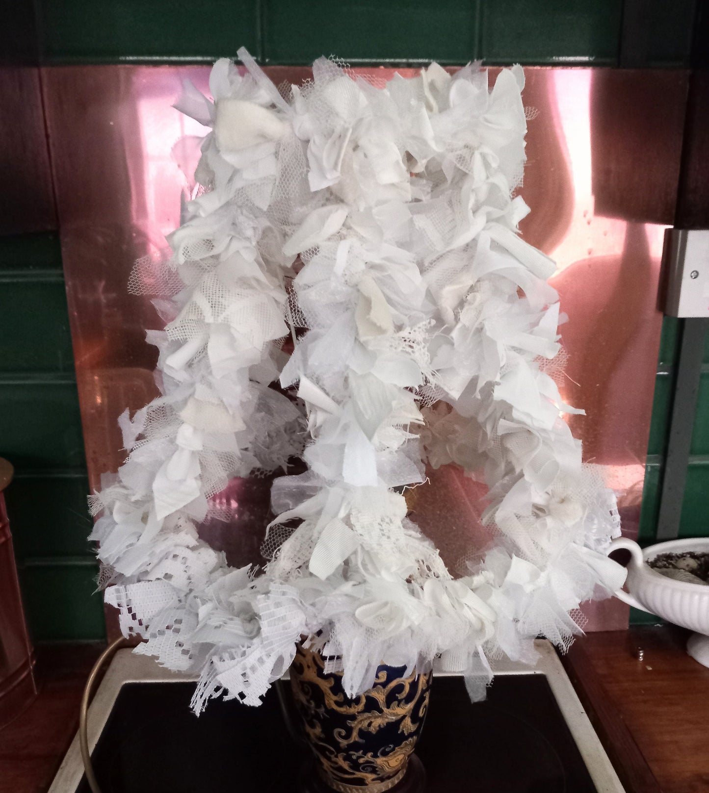 Hand made large white rag lampshade
