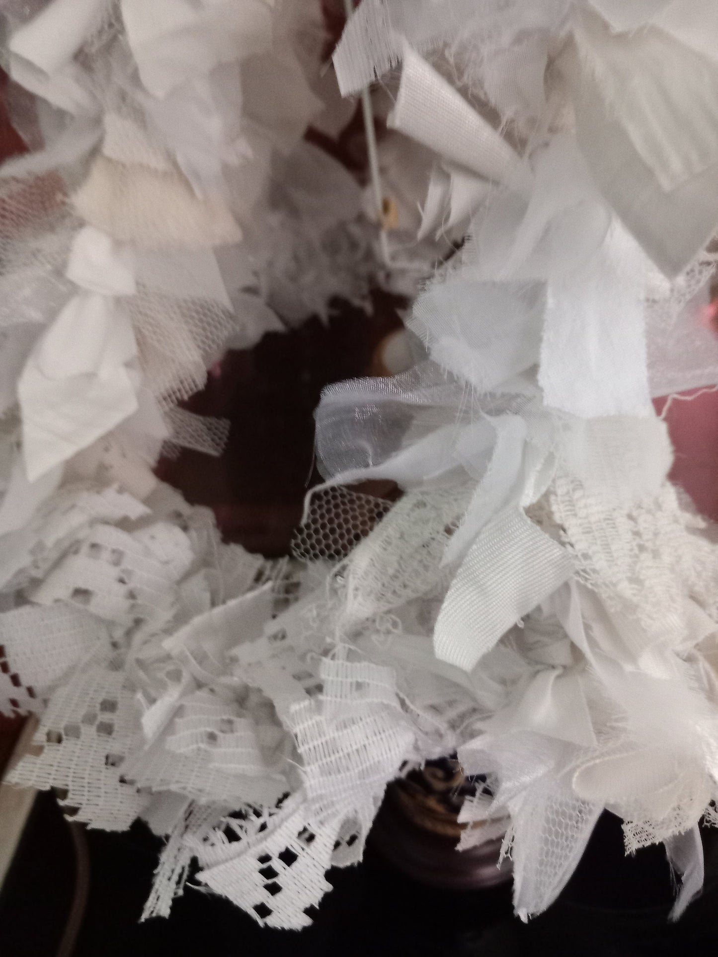 Hand made large white rag lampshade