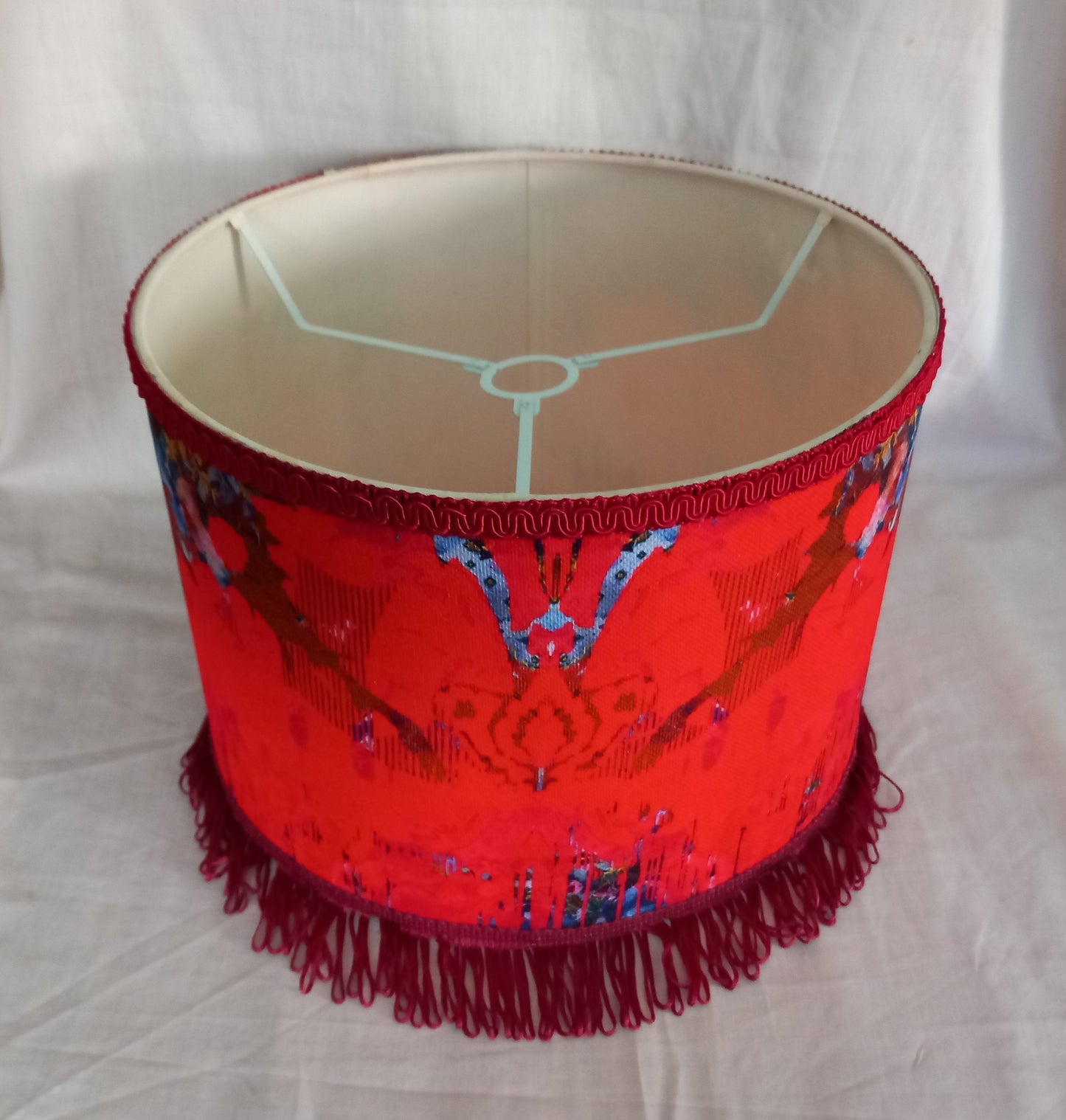 Pendant Lampshade With Timorous Beasties Thunder Blotch Fabric & Red Fringing